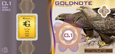 Tenth Troy ounce goldnote obverse.